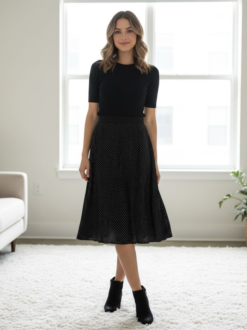 NEW • Lularoe • Lola Midi Skirt Polka Dots Black